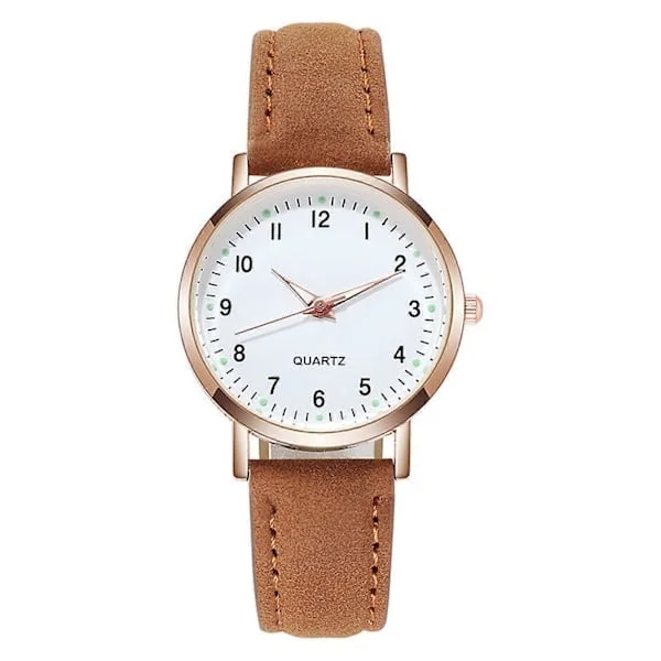 Quartz Analog Wristwatch for Women Brown, Fashion Leather Strap Ladies Watch Classic Casual Style Brown Brown