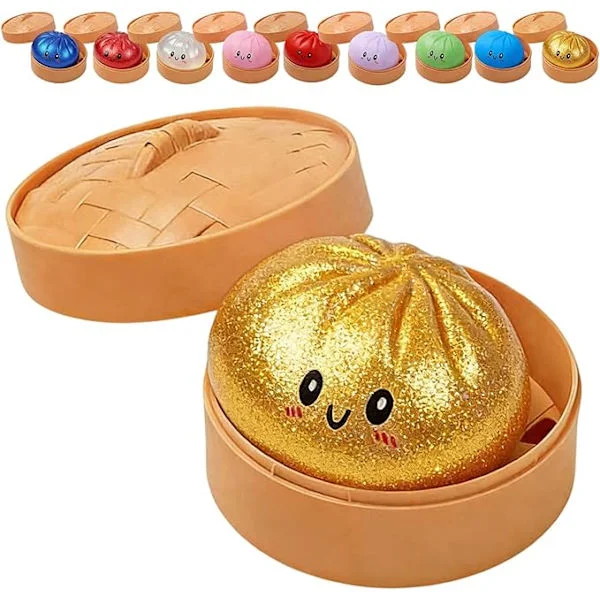Glitter Dumpling, Glitter Dumpling Squishy with Box, Dumpling Sensory Squeeze Toy for Stress Relief