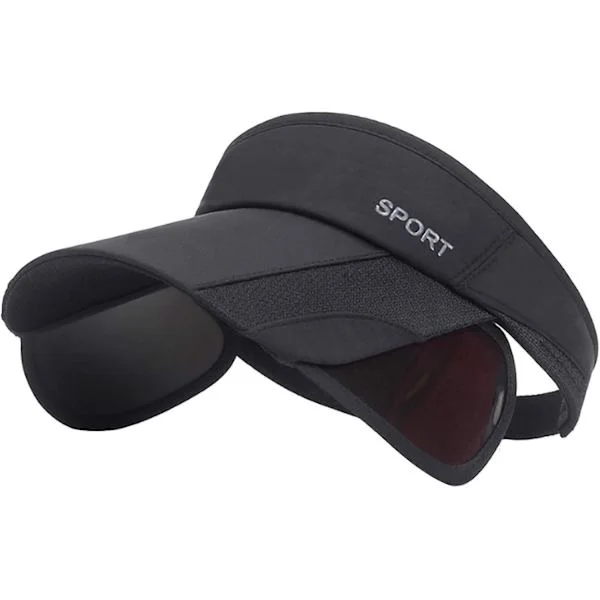 Sommar solskydd keps - Dam justerbar golf keps med infällbar brätte UV-skydd Strand/Tennis sport keps-Svart
