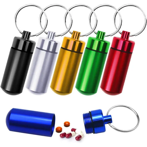 6-pakning aluminium pilleboks, pilleboks nøkkelring, bærbar mini pilleboks