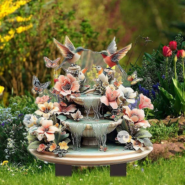 Hagepinne Blomster Fugler Strømmende Vann Drømmeaktig 2D Flat Akryl Gulvflis Hagepinne Gårdsplass Potteplante Dekor Gulvflis Rekvisitter