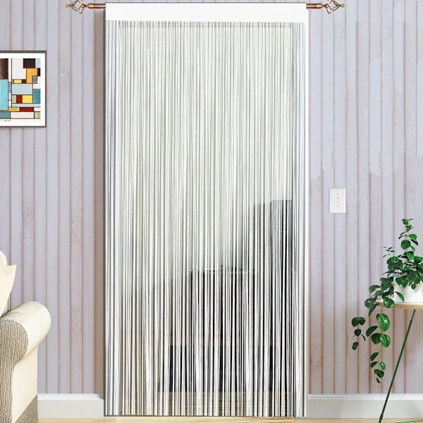 String Door Curtain with Hanging Rod for Fly Insect Control for Doorway, Entrance, Room Divider, White