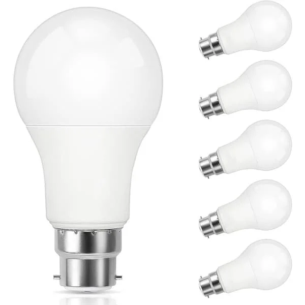B22 LED-pære, 9W bajonett tilsvarende 60W halogen, kjølig hvit 5000K, 800LM, ikke-dimbar, standard B22 bajonett LED-pære for hjemmebelysning, 6-