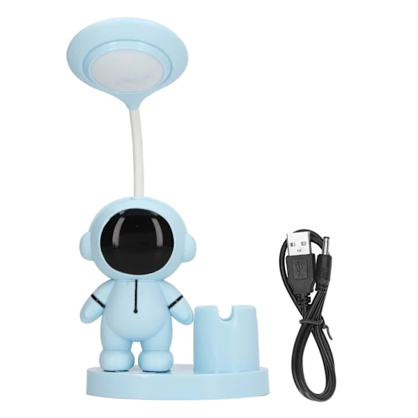 Small Desk Lamp Cartoon Astronaut Shape Rechargeable Desk Lamp with Pen Holder Pencil Sharpener for Dorm Bedroom Blue