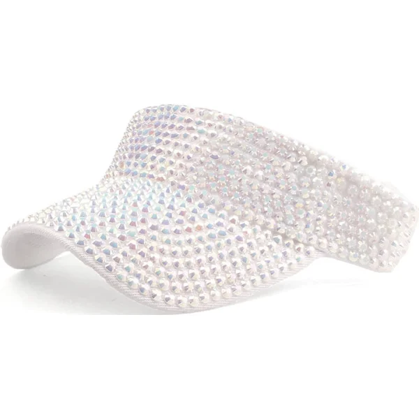 Dame og Herre Sport Solskærm Hatte Tennis Hatte Blanke Rhinestones Sommer Cap Visor Caps til Golf Tennis Cykling UV Solhatte, hvid