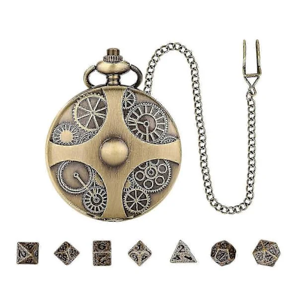 Mini Dnd Dice Set Steampunk Gear Pocket Watch Dice Set Metal Dd Dice Role Playing Board Game Accessories For Tabletop Adventures b