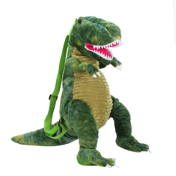 Barn Ryggsäck Dinosaurie Tecknad 3D Dinosaurie Form Mjuk Plysch Barn Söt Djur Ryggsäck för Resor Skola Camping Grön