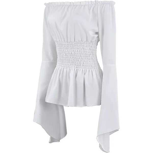 Dame Renaissance Bluse Topper Korsett Midjebelte Middelaldersk Viktoriansk Off Shoulder Langermet Skjorte Pirat Cosplay Kostymer -a Hvit Medium