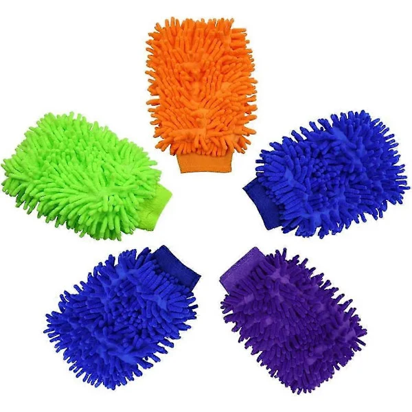 5-pack Premium Chenille Mikrofiber Tvätthandske, Dubbelsidig Repfri Bil tvättvante