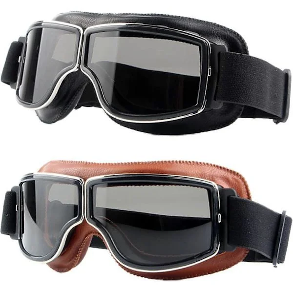Motorcycle Goggles, 2-Pack Vintage Anti-Fog Pilot PU Leather Goggles Dustproof ATV Off Road Motorcycle Helmet Goggles Protection