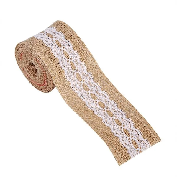Natural Jute Woven Ribbon With White Lace Rustic Style Wedding Party Craft Decoration #4