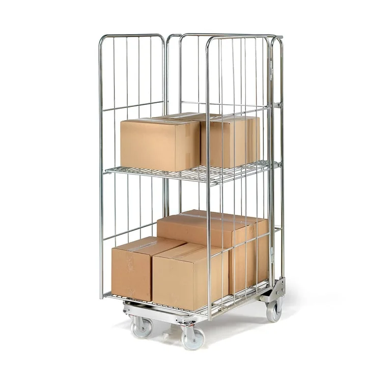 3 sided roll cage trolley TYRRELL, 400 kg load, 825x720x1715 mm