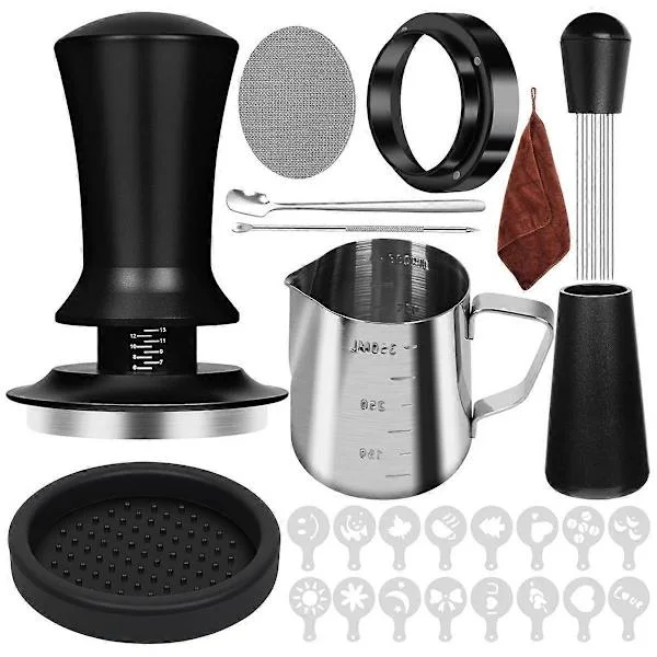 10 STK Espresso Tilbehør Kaffe Espresso Tamper Sæt med Espresso Tamper WDT Værktøj Kaffe Rørepind Mælkeskummer Kande 53mm