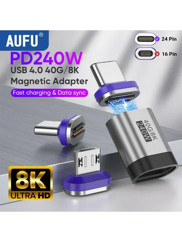 AliExpress - AUFU 240W Magnetischer Adapter 24Pin USB4.0 Thunderbolt3 USB C auf Typ C Schnelllademagnet USB C Konverterkabel 8K USB OTG Adapter