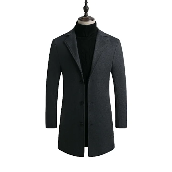 Herre Trenchcoat i Ullblanding, Smal Passform, Overfrakk
