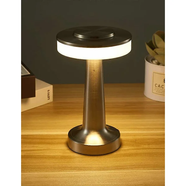 【BQ】LED Table Lamp, Cordless Metal with Touch Screen, Rechargeable Desk Night Light, Bar Restaurant Coffee Bedroom, (Silver)