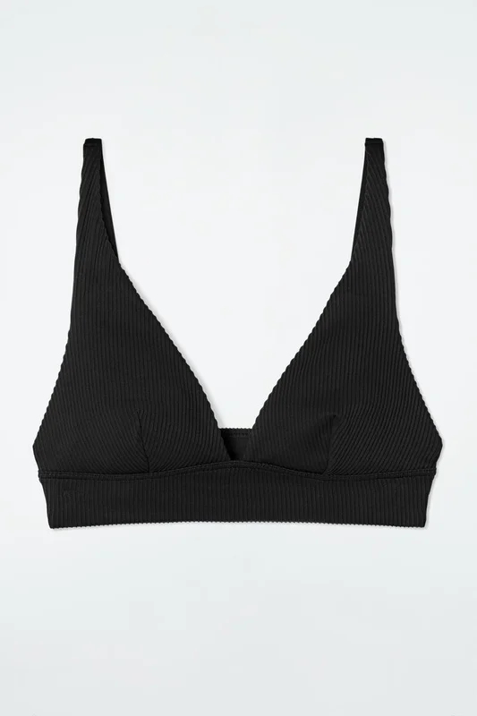 COS Women's Ribbed High Apex Bikini Top in Black