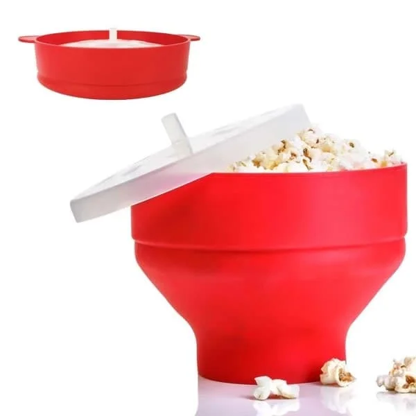 Popcornskål Silikon Micro-skål för Popcorn - Vikbar röd