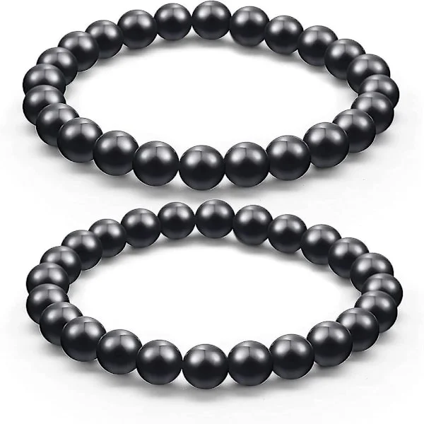 2 stykker Shungit Armbånd med 8 mm Shungit Perler EMF Krystalbeskyttelse Krystalenergi Elastiske Sten Armbånd til Mænd Kvinder
