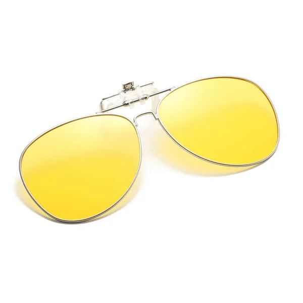 Aviator Clip-on Nattesynsbriller for Kjøring Over Reseptbelagte Briller, Oppfellbare Gule Antirefleks Polariserte