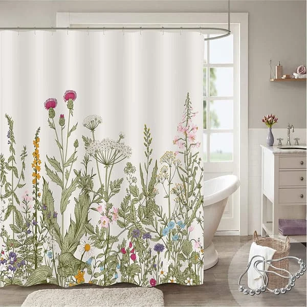 Extra Long Shower Curtain 71 Inch Length, Vintage Floral Long Shower