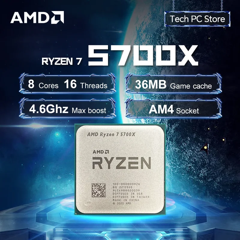 AliExpress - Nouveau processeur AMD R7 5700X L3 = 32M 3.4GHz 8 cœurs 16 threads 65W Ryzen7 5700X 7NM DDR4 Socket AM4 mais sans ventilateur