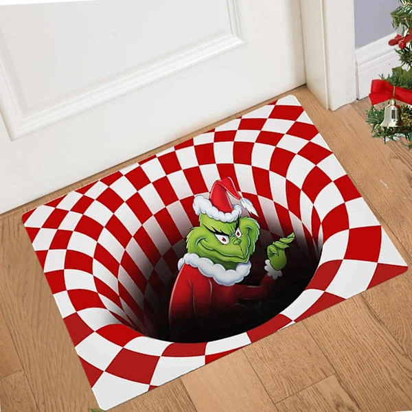 (AZC) Visuell Julmatta - Grinch Dörrmatta för Inomhus- och Utomhusbruk - Halkfri Entrématta (Röd, 40 × 60 cm)