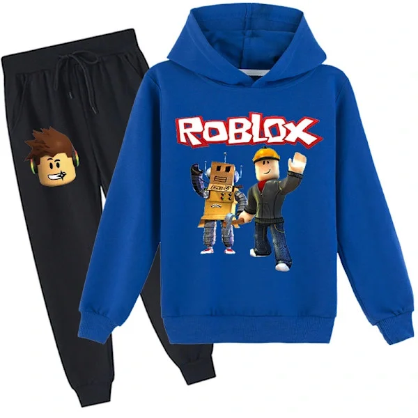 Roblox Hoodie Kläder Barn Termisk Hoodie Kläder Roblox Tryckt Hoodie Set blå 140cm