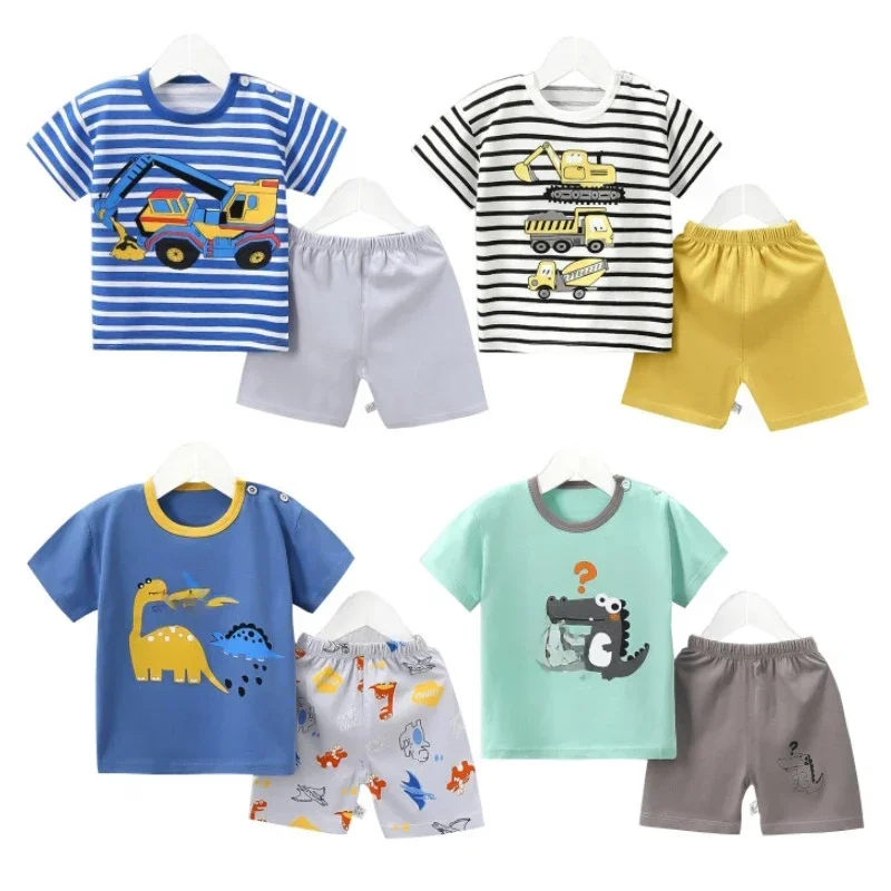 AliExpress - 1-6 Jahre Kinder Cartoon Bagger Gestreiftes T-Shirt + Shorts 2-teiliges Set Baumwolle Pyjama Baby Jungen Mädchen Sommer Lässige Kleidung 