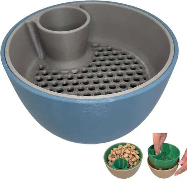 3D-printet nøtte- og frøskål, dobbeltlags pistasjnøtteskål med skallbeholder, 2-i-1 snackorganisator for snacks, solsikkefrø og godteri, gave