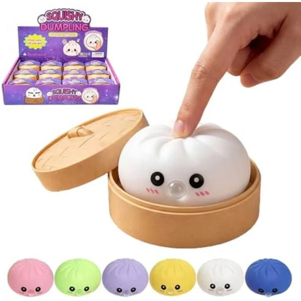 Glitter Dumpling Squish-y | 12 st Squish-y Squeeze Dumplings Bullar med Steamer, Färgglada Squishies Dumplings Stressbollar Leksaker, Mjuk Squeeze De