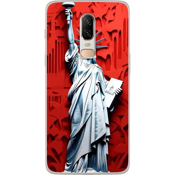 Kompatibelt Mobilskal till OnePlus 6 Frihetsgudinnan röd konst