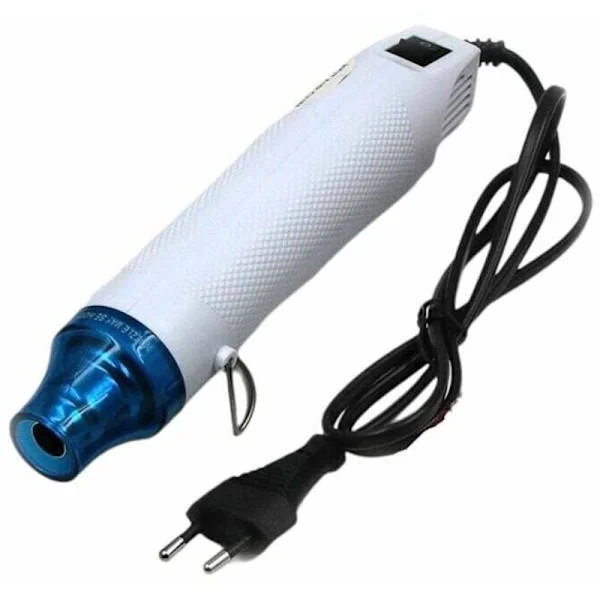 Mini 220V kuumailmapuhallin, kannettava kuumailmapuhallin kutistekääreisiin, kutisteputkiin, epoksihartsiin, kohokuviointiin, tee-se-itse (valkoinen) 