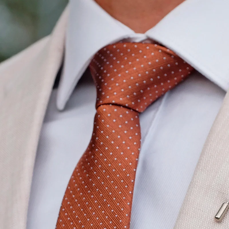 Burnished Brown Polka Dot Silk 6cm Tie for Men - Patterned Ties