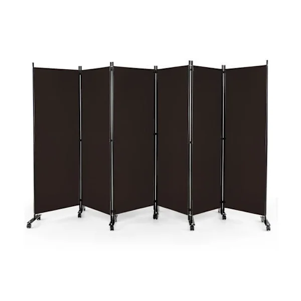 COSTWAY Hjulförsedd rumsavdelare - 6 paneler, löstagbar vikbar 334,5 x 172 cm (B x H) rumsavdelare, skydda privatlivet, brun