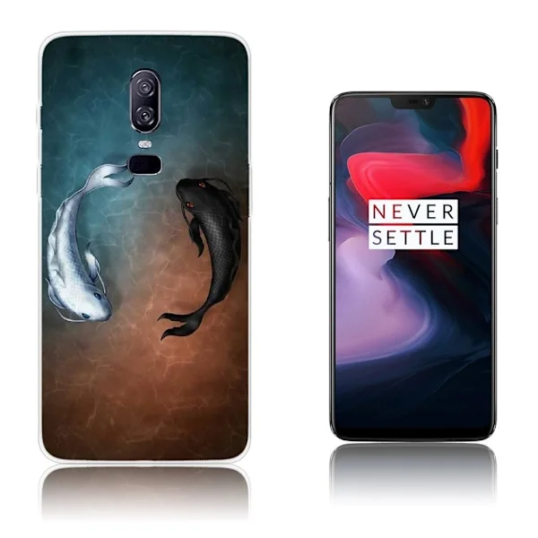 OnePlus 6 mobilskal silikon tryckmönster på sig - Svarta och vita fiskar