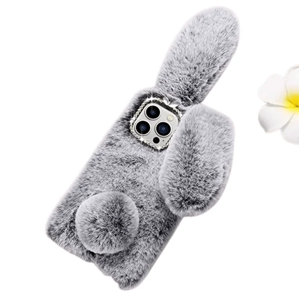 Deksel til iPhone iPhone 12/12 Pro Deksel LAPOPNUT Søtt Kaninøre Deksel Luksuriøst Supermykt Varmt Fluffy Pelsaktig Kanin Støtsikkert Bakre Silikon