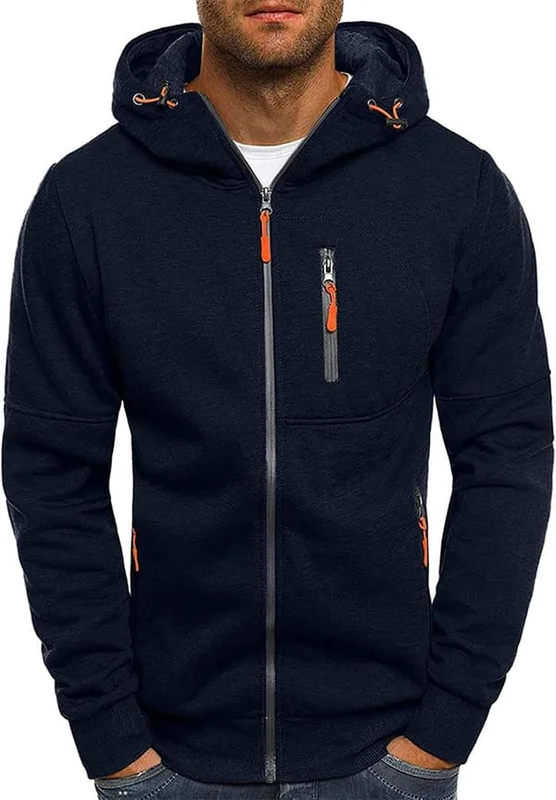 【NX】Luvtröja för män, sweatshirt med dragkedja, lätta jackor 2 marinblå