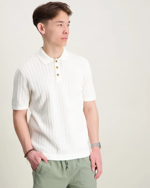 ONLY & SONS JUNIOR OSJMOON REG 12 SS POLO KNIT Hvit Genser Gutt - Kids Brand Store