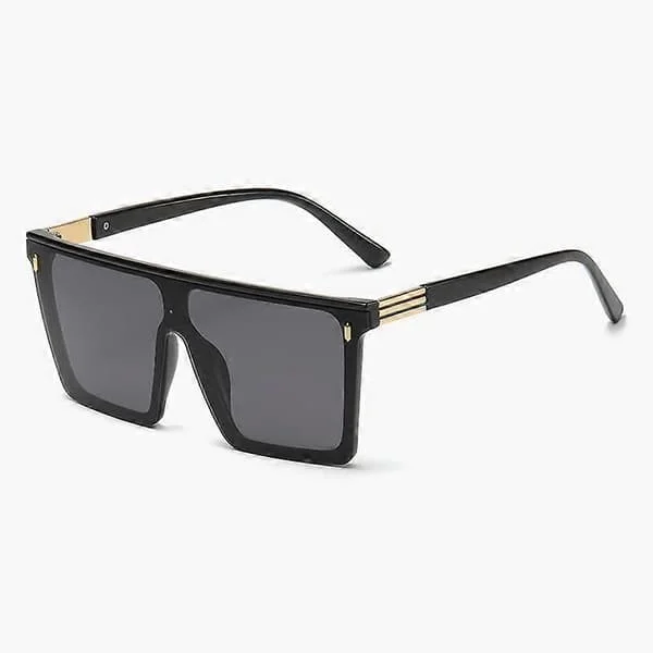 Firkantede Oversized Solbriller for Kvinner Menn Trendy Flat Top Store Svarte Shades UV400 Solbriller[D]