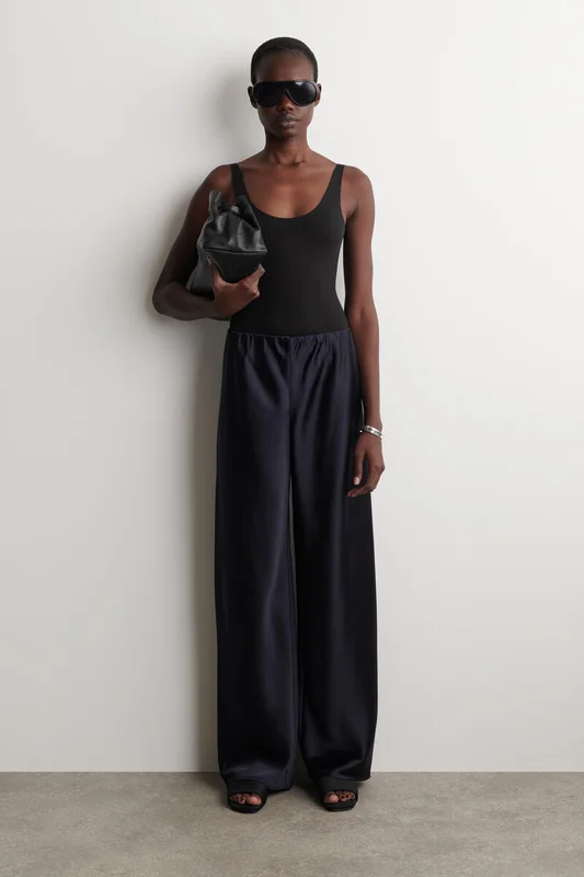 COS Women's Satin Wide Leg Trousers in Blue