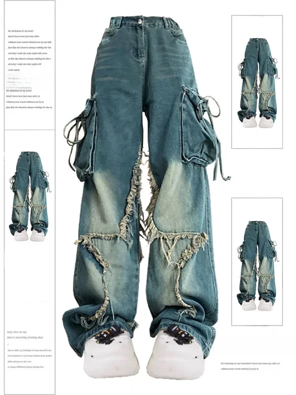 AliExpress - Damen Blue Cargo Jeans Baggy Vintage 90er Jahre Ästhetische High Waist Cowboy Hose Harajuku Denim Hose Y2k Trashy 2000er Jahre Kleidung 