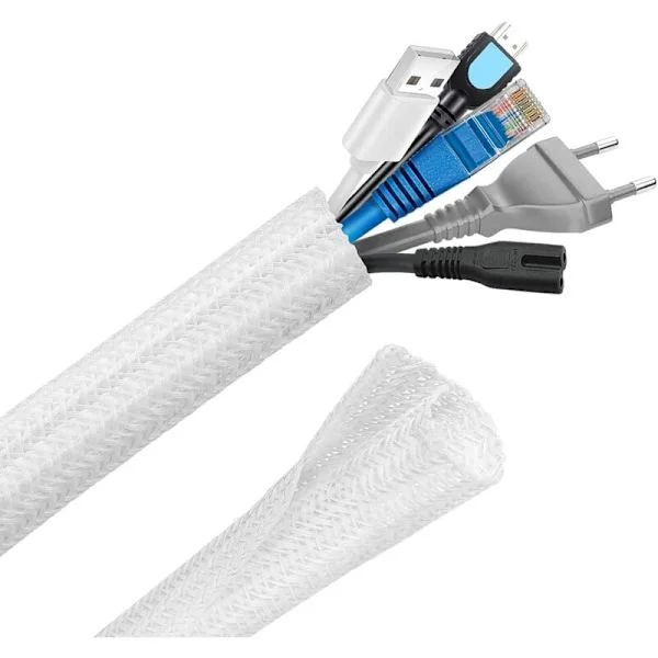 Adjustable Cable Protection Hose, 3m PT Braided Cable Sleeve, Cable Management Protector for TV, PC, USB - 12-20mm Diameter, White [qb]