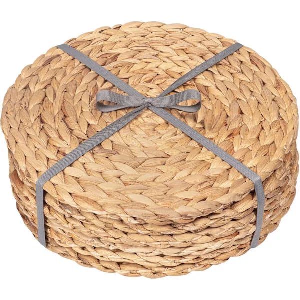 Runde Bordbrikker - Sett med 6, 30 cm Vannhyasint Bordbrikker - Luksuriøs Kvalitet Vevde Bordbrikker i Kurv