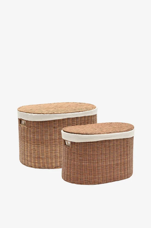 Kave Home - Indali sett med 2 rottingkurver, Ø 50 cm / Ø 55 cm - Brun - Småoppbevaring - Fra Homeroom