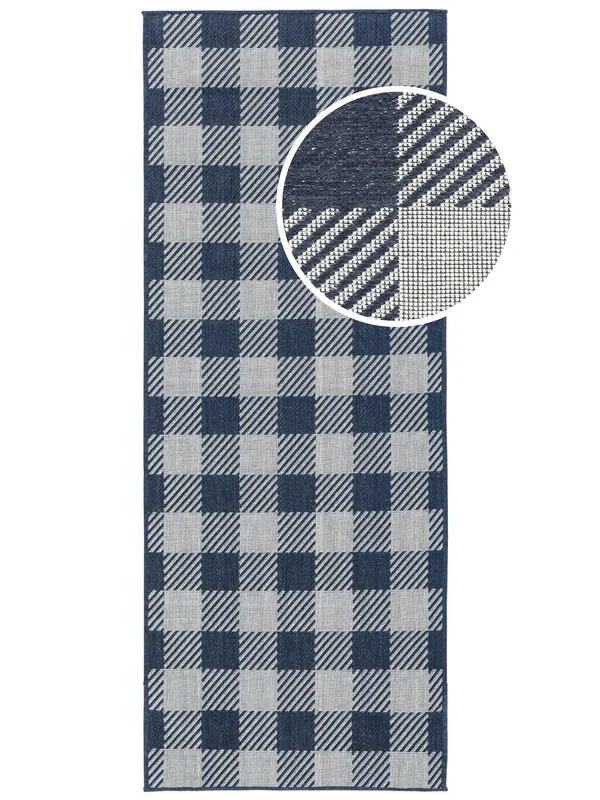 Gingham Lavable 80X200 Pequeño Azul/Blanco Cuadros Pasillo Alfombra