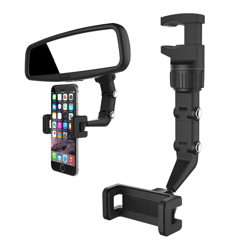 Justerbar bakspeilholder for smarttelefon i svart