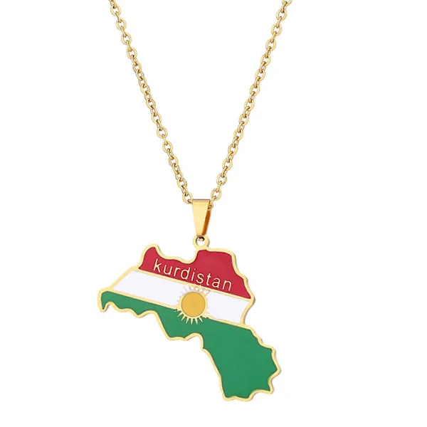 Kurdistan Kort Halskæde til Kvinder Mænd Kæder Guld Sølv Kurdistan Flag Kort Vedhæng Halskæde Rustfrit Stål Smykker Guld