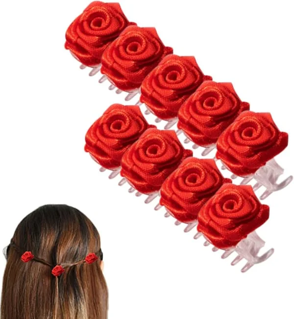 10 pcs rose decorated hair clips (red), white flower clips, elegant hair clips, wedding hair accessories women girls