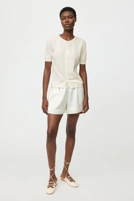 Soft Goat - Pointelle short sleeve cardigan - Cashmere cardigan - XS - Feather White